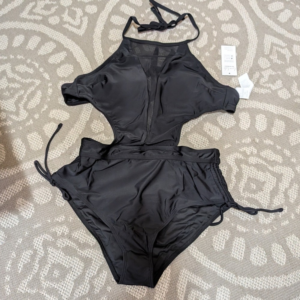 Cupshe One Piece Swimsuit Womens Small Black NWT Mesh Cutout Monokini High Neck